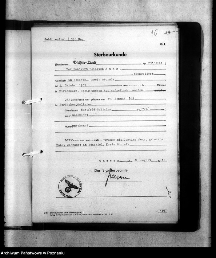 Obraz 20 z jednostki "Kreis Gnesen (Gniezno). Wykazy miejscowych Niemców, którzy zginęli w 1939 roku"