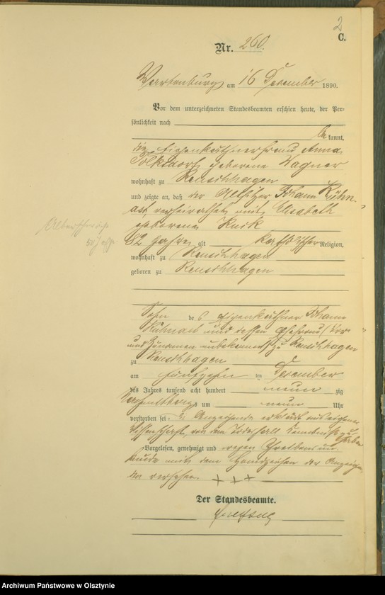 image.from.unit.number "Sterbe-Haupt-Register Tom II,Nr 260 - 268"