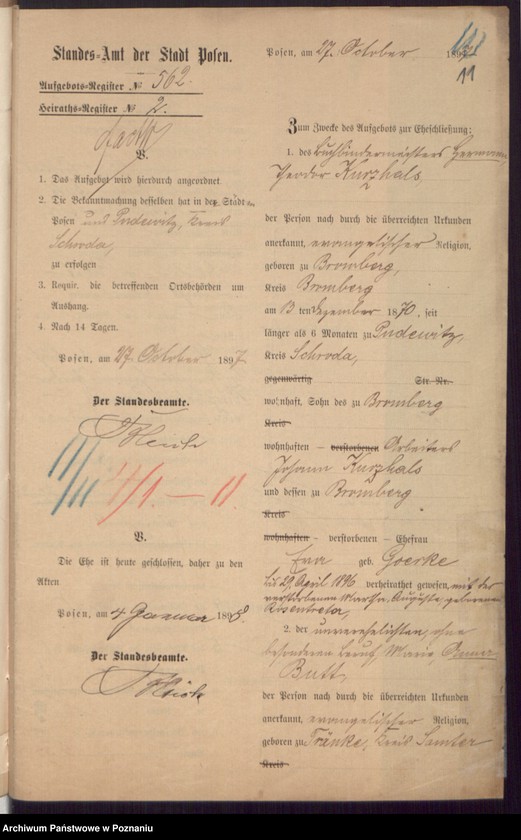 Obraz 13 z jednostki "Die von den Verlobten beigebrachten Urkunden zur Eheschliessung pro 1898"