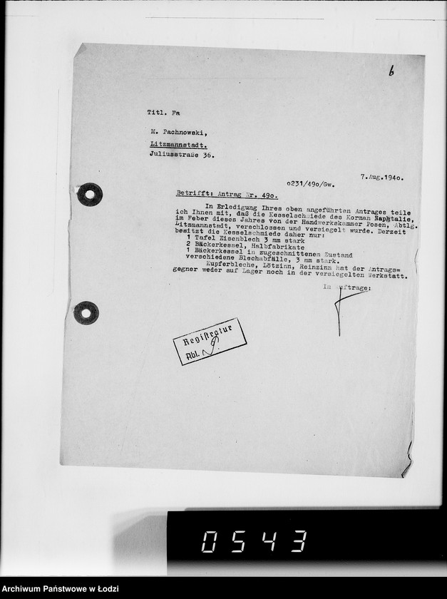 Obraz 10 z jednostki "[Korespondencja z urzędami, instytucjami i firmami] Lit.Pa-Qu"