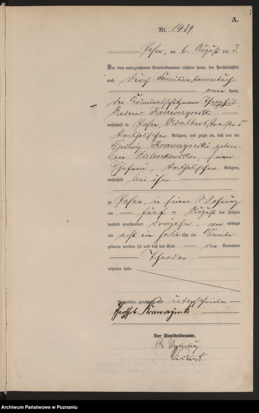 Obraz 9 z jednostki "Księga miejscowa urodzeń tom IV [Rejestr główny urodzeń]"