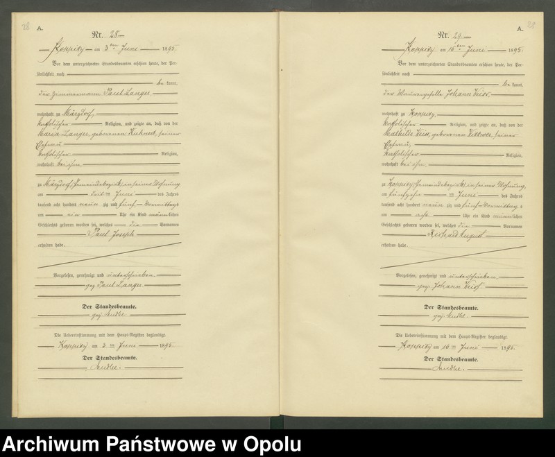 Obraz 17 z jednostki "Geburts-Neben-Register Standesamts Koppitz pro 1895"