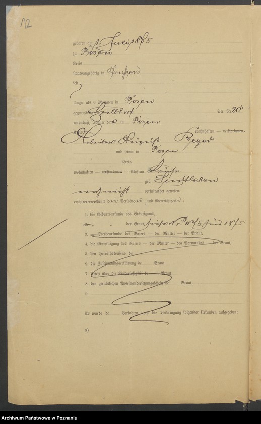 Obraz 13 z jednostki "Die von den Verlobten beigebrachten Urkunden zur Eheschliessung pro 1901. Vol VI"