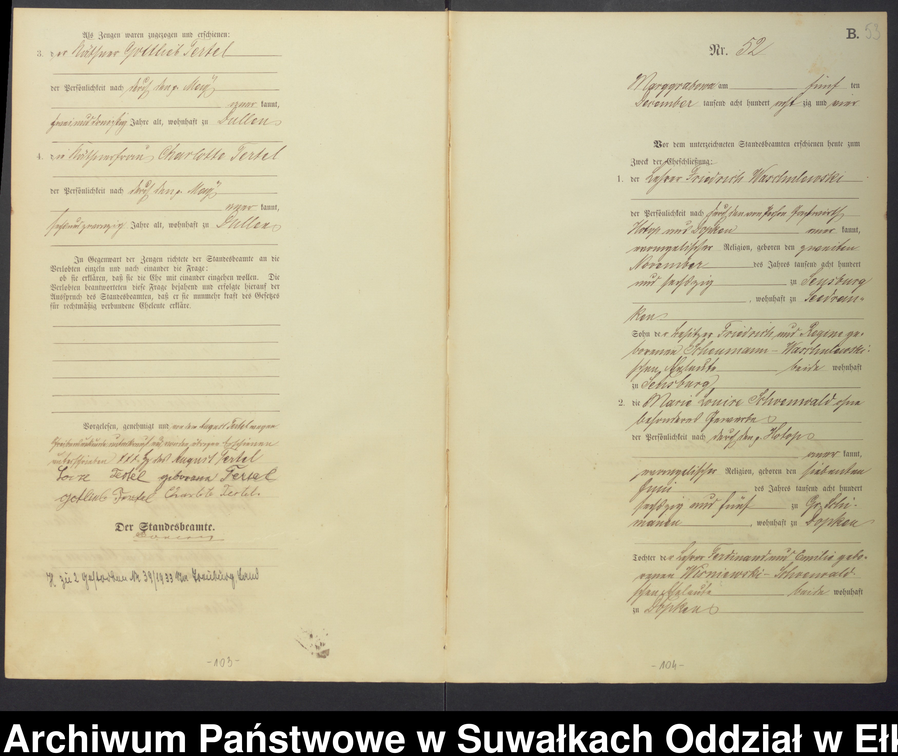 Skan z jednostki: Heiraths-Haupt-Register des Königlichen Preussischen Standes-Amtes Landgemeinde Marggrabowa Kreis Oletzko