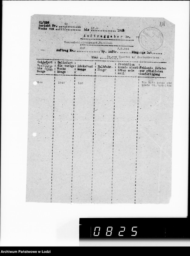 Obraz 18 z jednostki "Bewegungsberichte VIII. [Sprawozdania z wykonania zamówień wojskowych]"