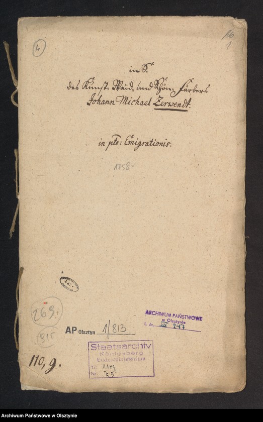 image.from.unit.number "In S. [Sachen] des Kunst=Waid und Schön=Färbers Johann Michael Zerwendt in pto: Emigrantionis"