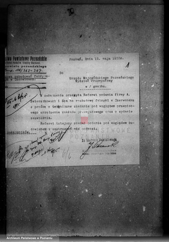 Obraz 5 z jednostki "Zatwierdzenie zakładu przemysłowego /fabryki wyrobów drewnianych/ A. Zwierzchowski i Spółka w Poznaniu"