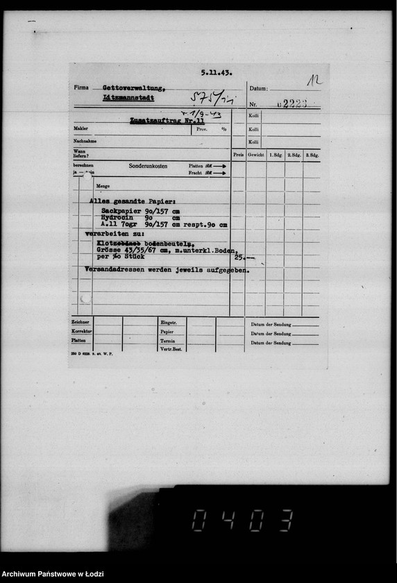 Obraz 16 z jednostki "F-ma N.F.A.Netzler-Hamburg Papierbeutel. Auftrag 11"