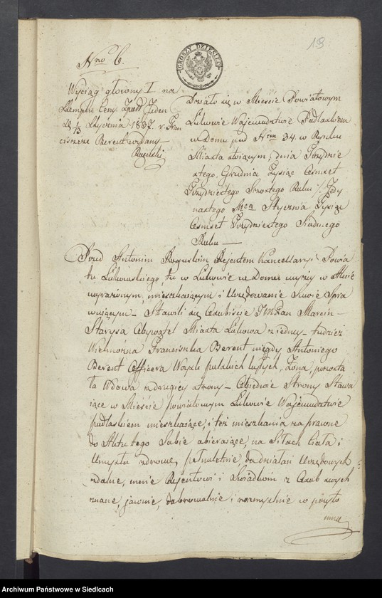 Obraz 16 z jednostki "Akta dobrej woli przez Antoniego Roguskiego Rejenta Powiatu Łukowskiego przyjęte w roku 1837 [akta notarialne od nr 1 do nr 211]"