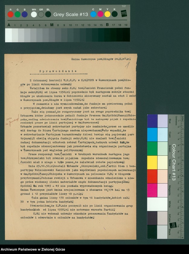 image.from.unit.number "Sektor organizacyjny i kadr: Działalność komitetów gminnych i gromadzkich w zakresie rolnictwa - oceny, analizy, sprawozdania i informacje Wydziału, komitetów powiatowych i pracowników KW "