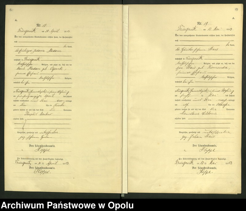 Obraz 13 z jednostki "Urząd Stanu Cywilnego Dziergowice Księga urodzeń rok 1903-05"