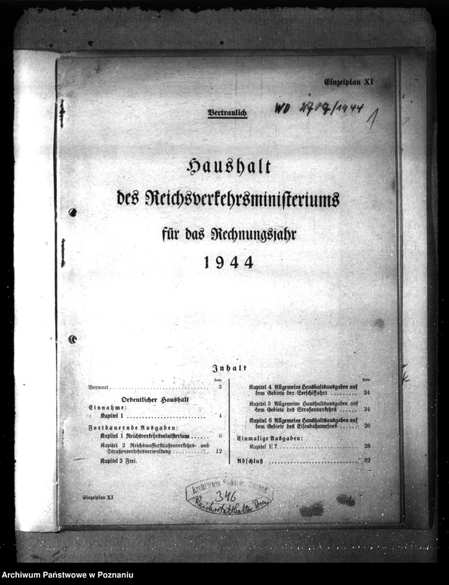 Obraz 5 z jednostki "Haushalt des Reichsverkehrsministeriums für des Rechnungsjahr 1944"
