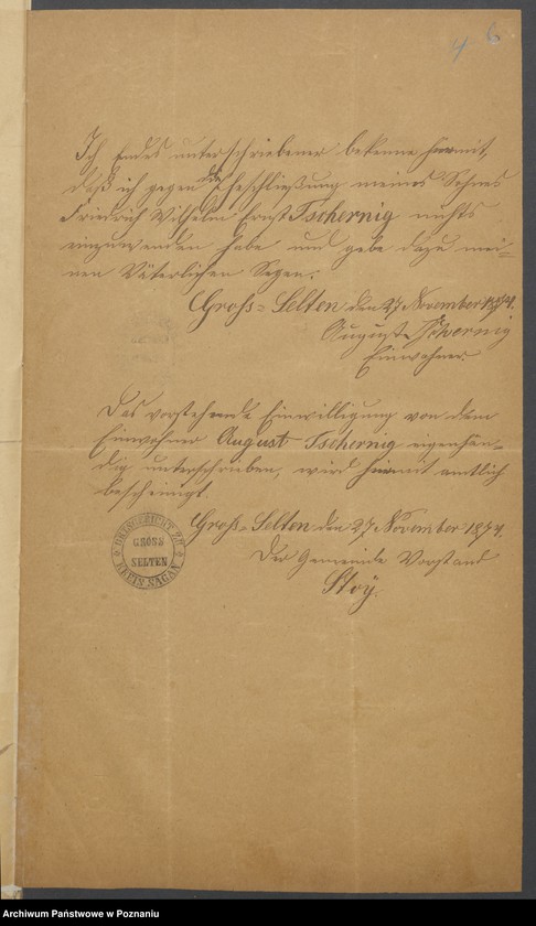 Obraz 9 z jednostki "Die von den Verlobten beigebrachten Urkunden zur Eheschliessung pro 1875"