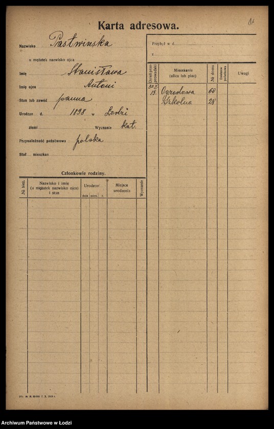 Obraz 18 z jednostki "[Spis ludności Łodzi] Pastuszewski-Patron"