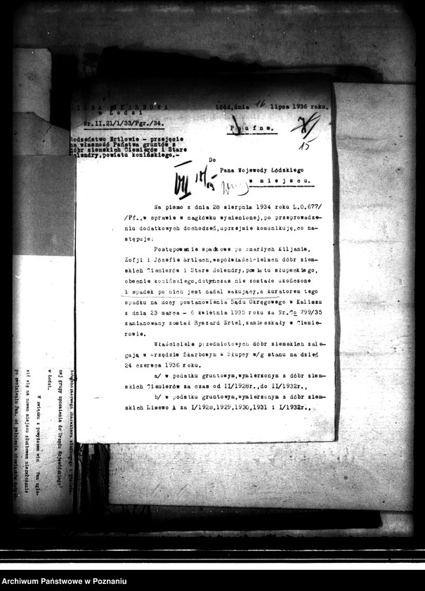 image.from.unit.number "Przejęcie przez Skarb Państwa za zaległe podatki gruntów majątku Ciemierów i Stare Holendry"