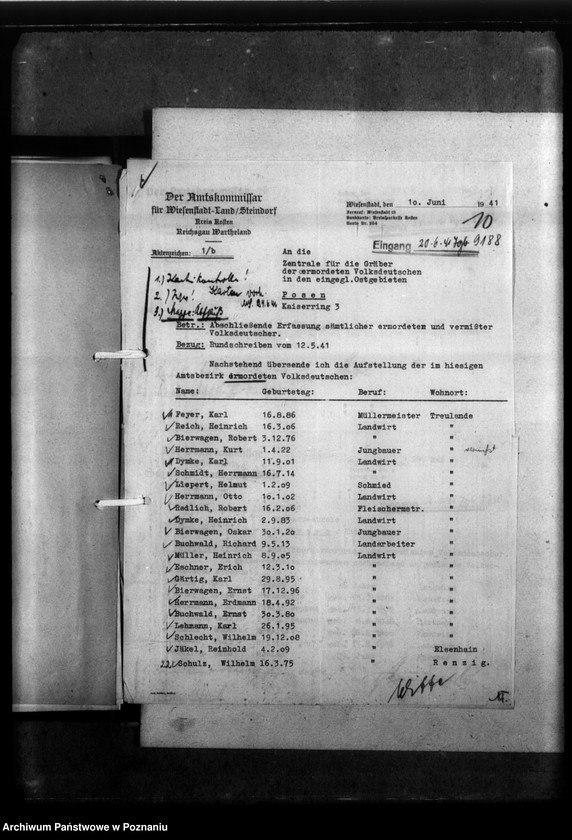 Obraz 14 z jednostki "Kreis Kosten (Kościan). Zgłoszenia zmarłych i zaginionych miejscowych Niemców w 1939 roku"