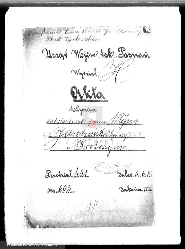 Obraz 5 z jednostki "Zatwierdzenie zakładu przemysłowego /młyna/ I. Jandzińskiego w Krotoszynie"