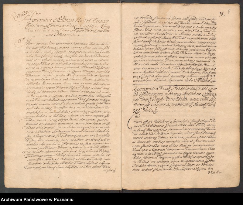 Obraz 8 z jednostki "Liber actorum officii consularis civitatis Posnaniae sub notariatu Stanislai Gąsawski SR.Mtis secretari, officii praesentis notarii necnon vicenotarii Bernardi Stefanowicz iureconsultis Posnaniensis."