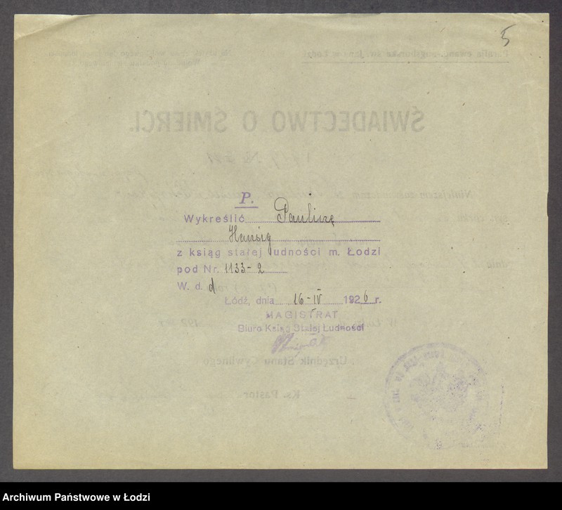 Obraz 7 z jednostki "Dowody metrykalne stałych mieszkańców m. Łodzi nr domu 1133-1133b"