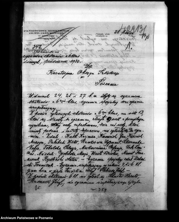 Obraz 5 z jednostki "Państwowe Gimnazjum imienia Jana Kantego w Poznaniu [sprawozdanie z egzaminu eksternów z 6 klas i innych]"