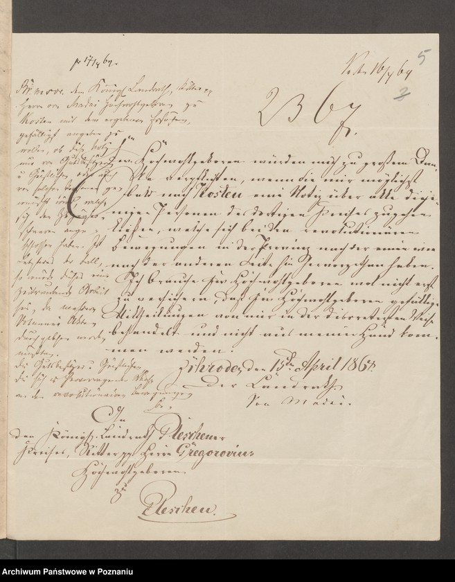 image.from.unit.number "Acta generalia des Oberpäsidialkommissars Landrat von Madai zu Kosten betreffend die Verfolgung der polnisch-revolutionären Umtriebe im Kreise Pleschen /Pleszew/."