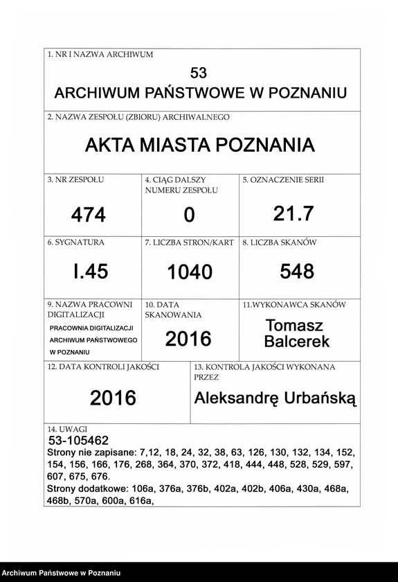 Obraz 1 z jednostki "Acta consularia civitatis Posnaniae."
