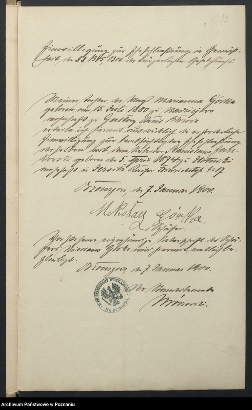 image.from.unit.number "Acta des Königlichen Standesamts Wyslawice Kreis Schroda betreffend die Aufgebotsverhandlungen pro 1900"