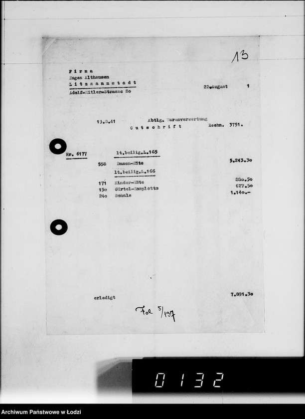 Obraz 17 z jednostki "Ausgehende Rechnungen [za dostawy towarów dla Getta]"