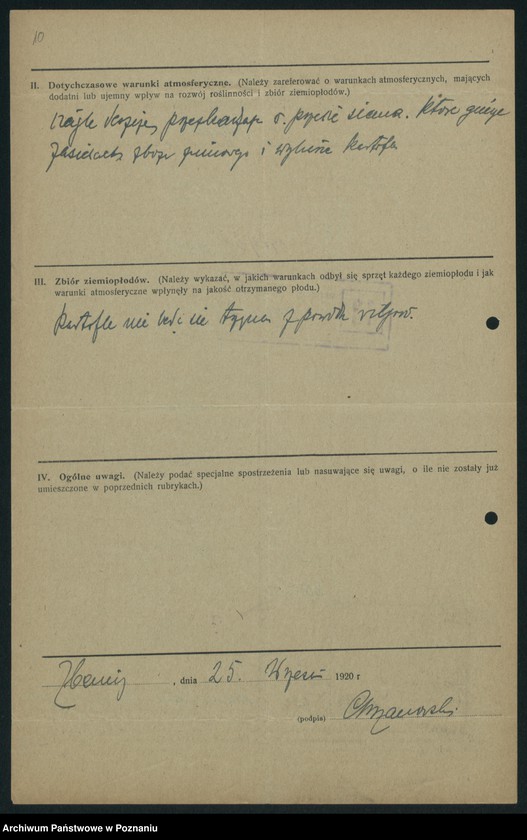 Obraz 12 z jednostki "[Sprawozdanie o stanie i zbiorze ziemiopłodów w miesiącach wrześniu i październiku 1920 w poszczególnych powiatach]"