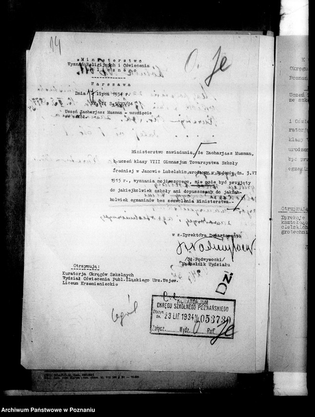 Obraz 18 z jednostki "Czarna lista - osób, których nie należy przyjmować do służby lub dopuszczać do egzaminów do szkół"