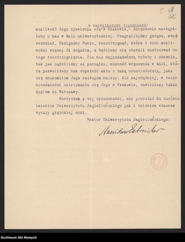 image.from.unit.number "Korespondencja dotycząca nadania dyplomów doktoratów honoris causa przez Uniwersytet Jagielloński, Uniwersytet Poznański i Uniwersytet Warszawski; Są 2 dyplomy: UW i UP - przechowywany oddzielnie (duży format)"
