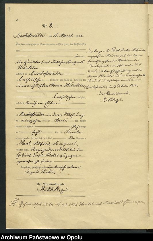 Obraz 12 z jednostki "Geburts-Haupt-Register des Standsamts Bischofswalde pro 1900"