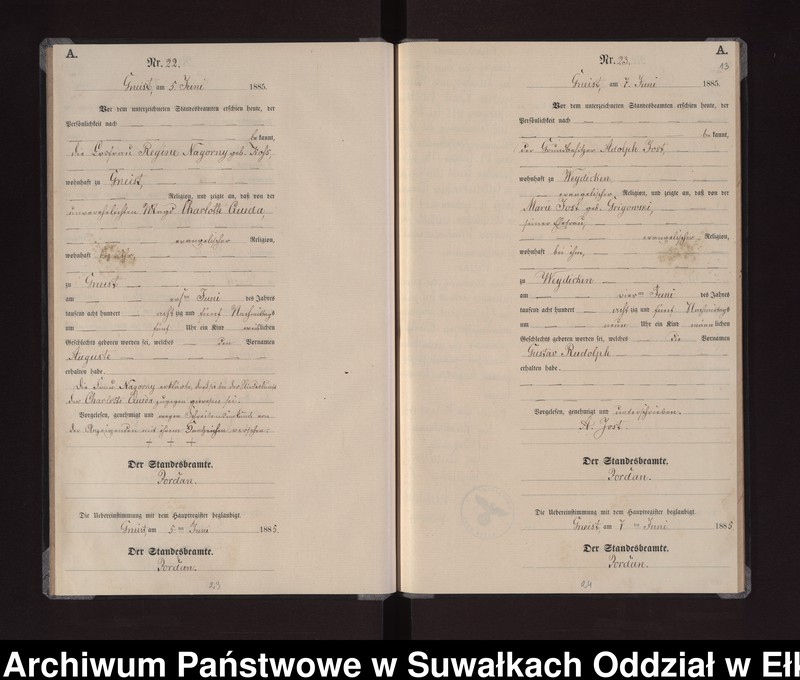 image.from.unit.number "Geburts-Neben-Register des Königlichen Preussischen Standes-Amtes Gneist Kreis Loetzen"