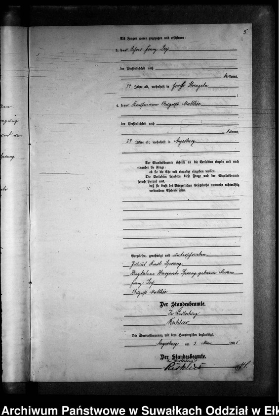 image.from.unit.number "Heirats-Neben-Register des Preussischen Standes-Amtes Gr. Strengeln Kreis Angerburg"