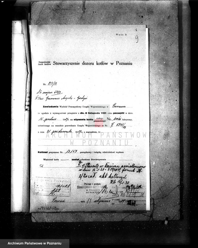 Obraz 15 z jednostki "Warsztat W. Mańkowskiego w Gostyniu kocioł wulkanizacyjny nr woj. kotła 6408"