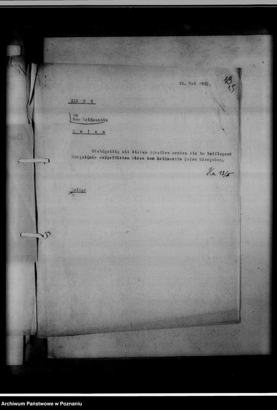 Obraz 19 z jednostki "[Korespondencja w sprawie przekazywania ksiąg kościelnych z Gausippenamt w Poznaniu do Reichsarchiv w Poznaniu]"