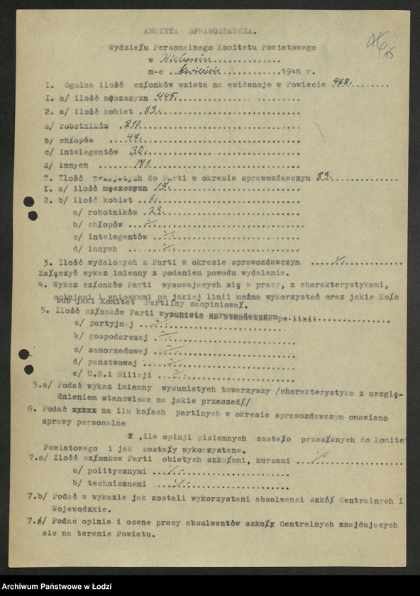 Obraz 16 z jednostki "Ankiety sprawozdawcze instruktora Komitetu Powiatowego Wieluń [z załącznikami]"