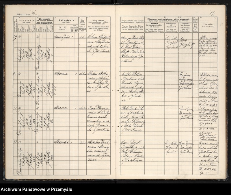 image.from.unit.number "Księga urodzin izr[aelickiego] Urzędu metrykalnego w Jarosławiu 1911"