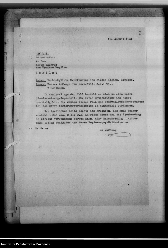 Obraz 12 z jednostki "Bevölkerungspolitische Angelegenheiten [korespondencja, odpisy aktów stanu cywilnego]"