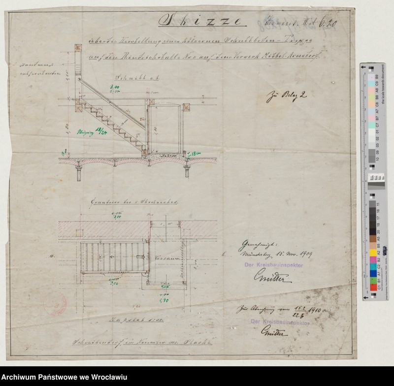 image.from.unit.number "Skizze über die Herstellung einer hölzernen Schüttboden Treppe auf den Rindviehstalle Nr 3 auf dem Vorwerk Mittel Arnsdorf"