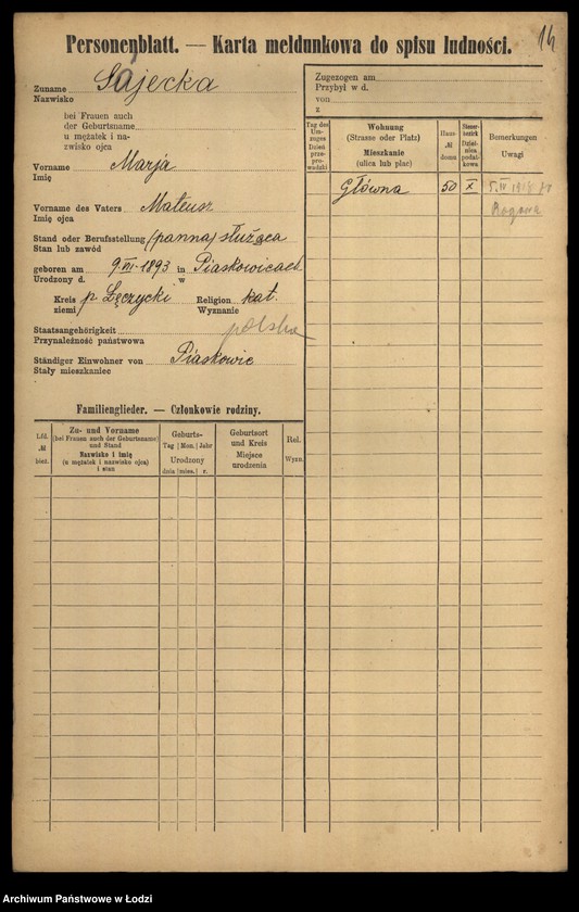 Obraz 16 z jednostki "[Spis ludności Łodzi] Sudzińska-Sumora"