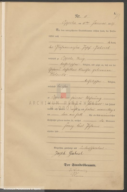 Obraz 15 z jednostki "Urząd Stanu Cywilnego w Opolu 1887 Rejestr Urodzeń Księga Miejscowa Nr 1 do 331"