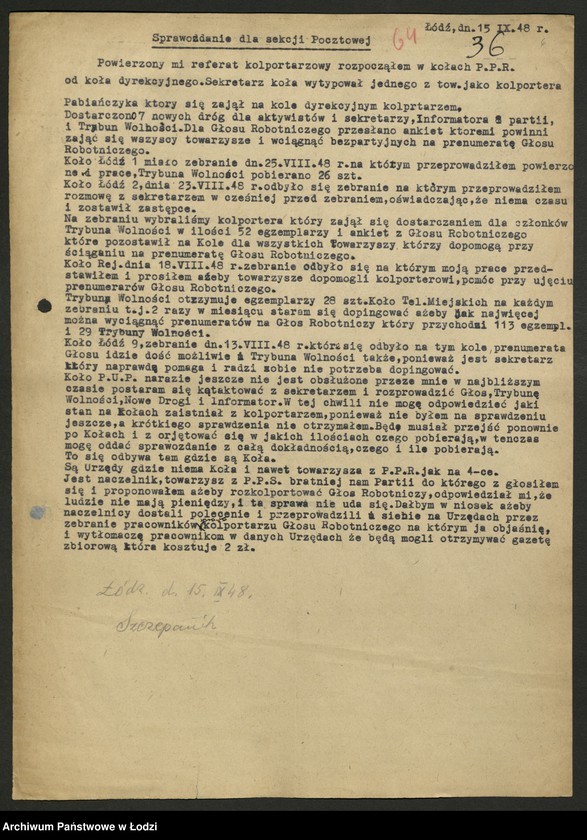 Obraz 7 z jednostki "Sekcja Pocztowa; sprawozdania [z działalności], protokoły [narad], plany pracy, referaty i rezolucje"