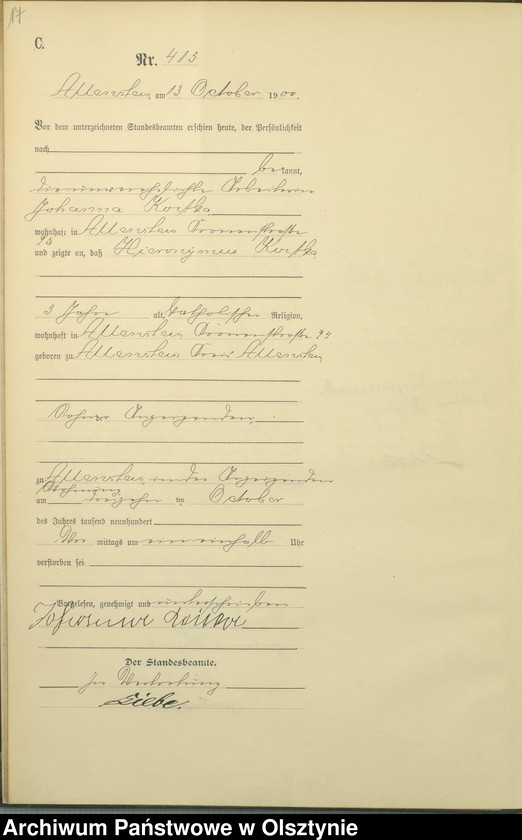 image.from.unit.number "Sterbe-Haupt-Register Tom II,Nr 400 - 522"