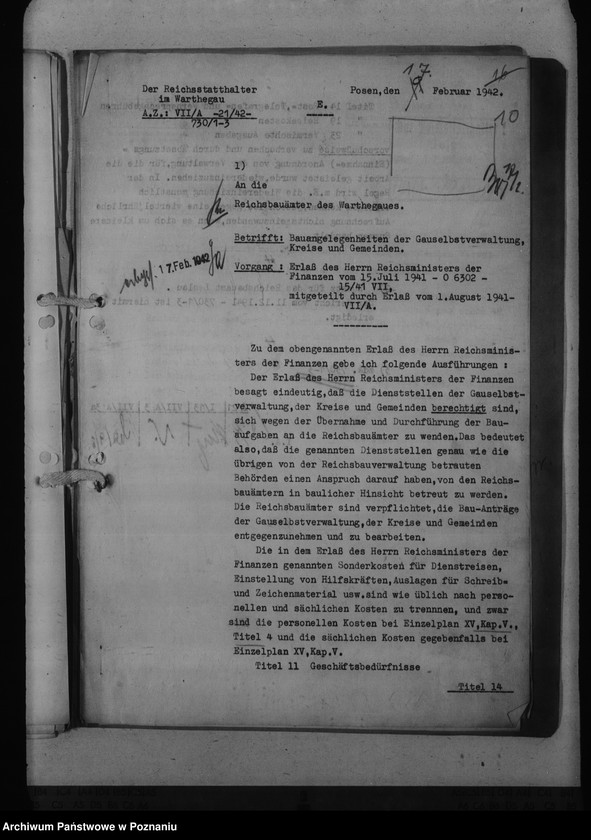 Obraz 15 z jednostki "Bauangelegenheiten der Gauselbstverwaltung, Kreise und Gemeinden"