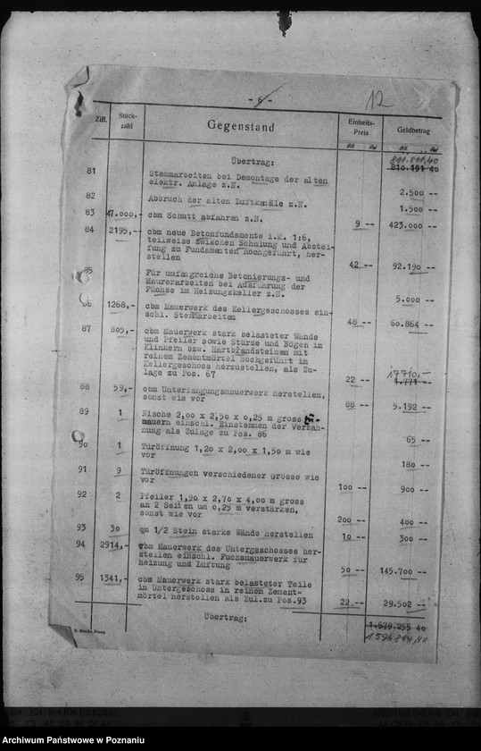 Obraz 18 z jednostki "Kosten der Bauarbeiten im Schloss - Posen"