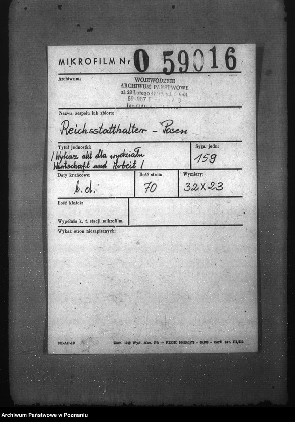 Obraz 2 z jednostki "Wykaz akt dla wydziału Wirtschaft und Arbeit"