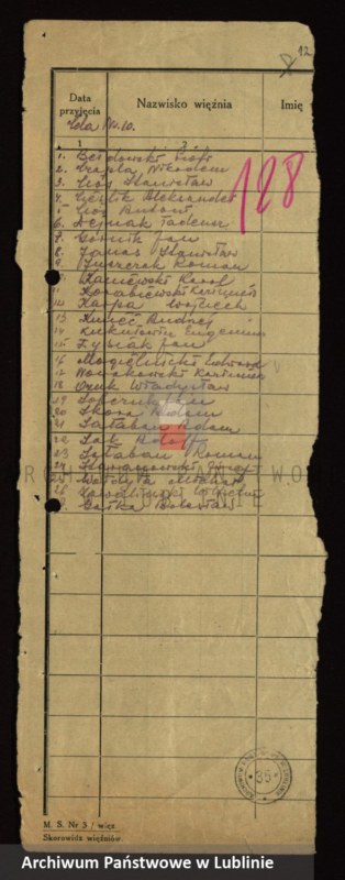 image.from.unit.number "[Wykazy aresztowanych członków Armii Krajowej przetrzymywanych w więzieniach w Biłgoraju, Wronkach i innych na terenie kraju oraz w ZSRR]"