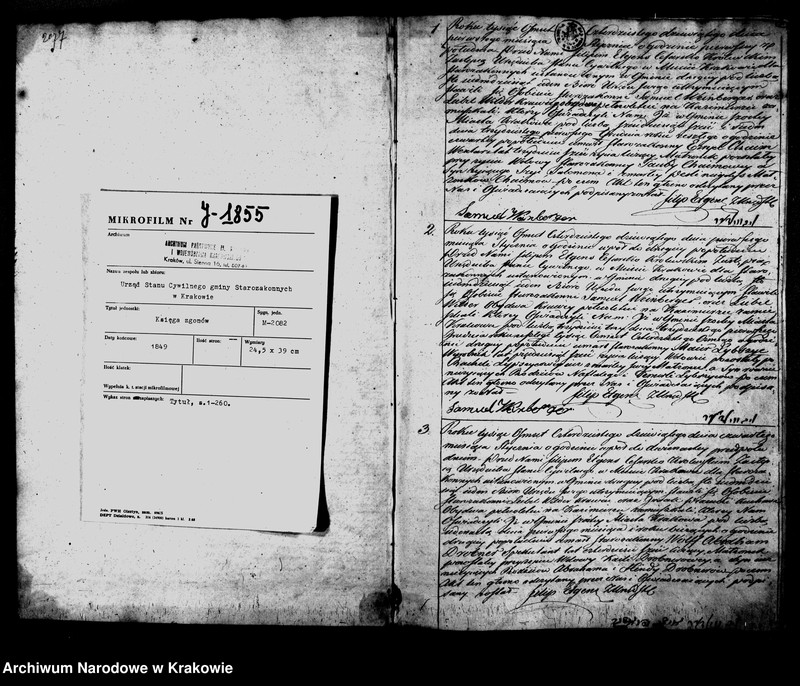 image.from.unit.number "Księga IIga Aktow Stanu Cywilnego Wpisy Zeyscia Osób Wyznania Moyzeszowego w Miescie Krakowie Zmarłych obeymuiąca na Rok 1849"