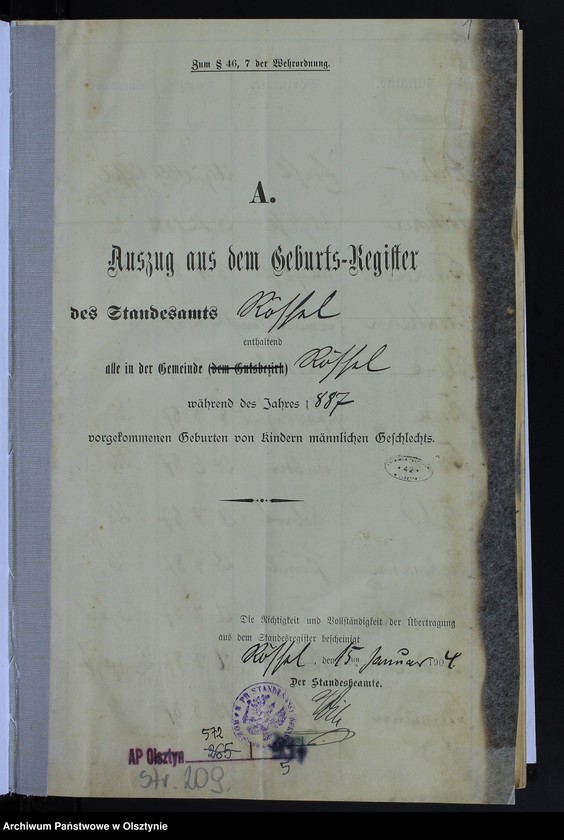 image.from.unit.number "Auszug aus dem Geburts-Register /Kindern männlichen Geschlechts/"